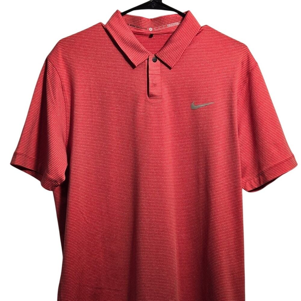 Nike Dri-FIT Golf Polo Shirt Mens Medium Red Stripe Athletic Performance Casual